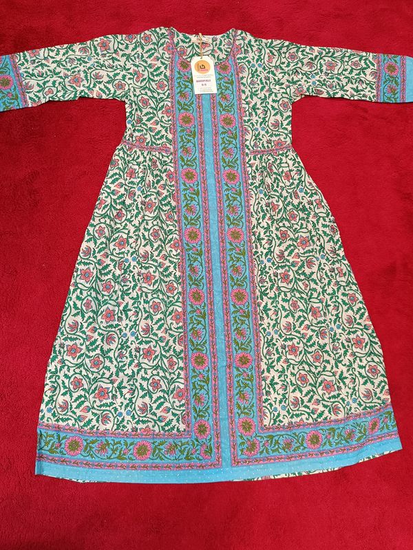 8-9 Year Bhopali Crystal Printed Cotton Girls Dress 42&quot; Long Jalabiya