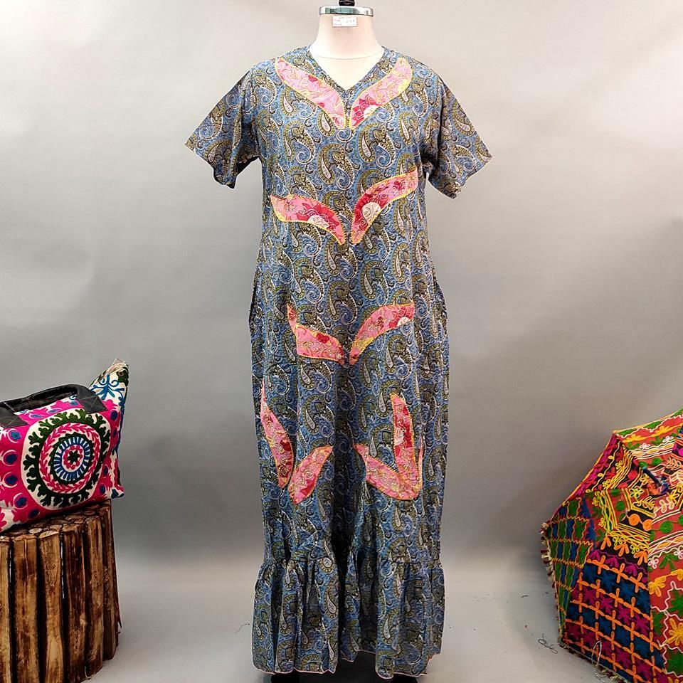 2XL/3XL Junaira Printed Cotton Dress 57&quot; Short Sleeves Jalabiya