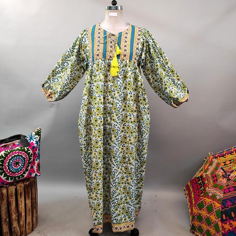 L/XL Sapphire Printed Cotton Dress 57&quot; Long Jalabiya