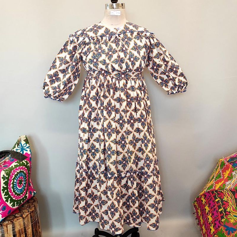 10-11 Year Lutf Printed Cotton Girls Dress 46&quot; Long Jalabiya