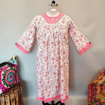 8-9 Year Lara Printed Cotton Girls Dress 42&quot; Long Jalabiya