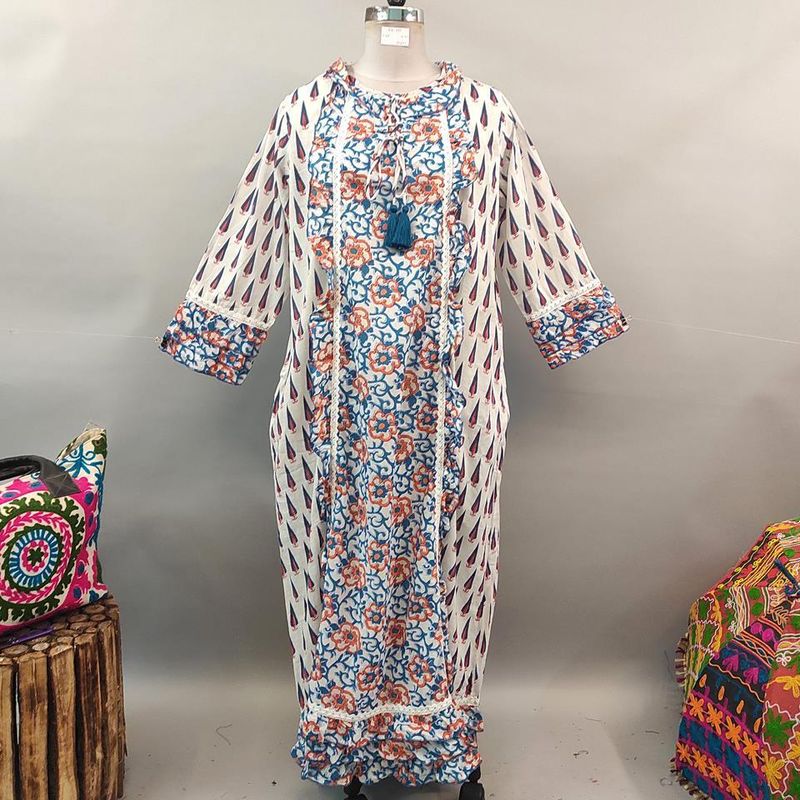 2XL/3XL Mawa Printed Cotton Dress 57&quot; Long Jalabiya