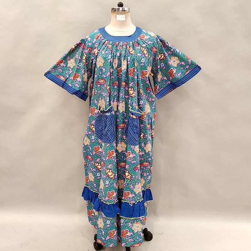 2XL/3XL Nawaar Printed Cotton Dress 56&quot; Short Sleeves Jalabiya