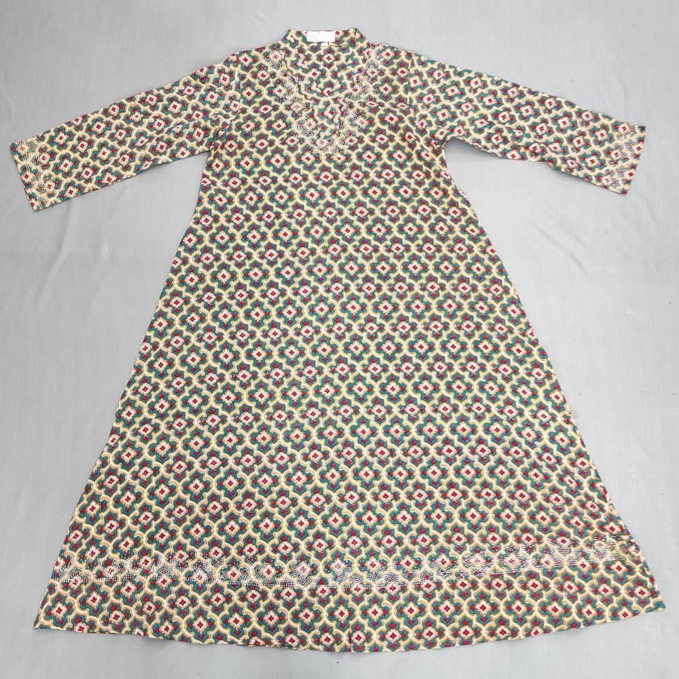 8-9 Year Teena Printed Cotton Girls Dress 34&quot; Long Jalabiya