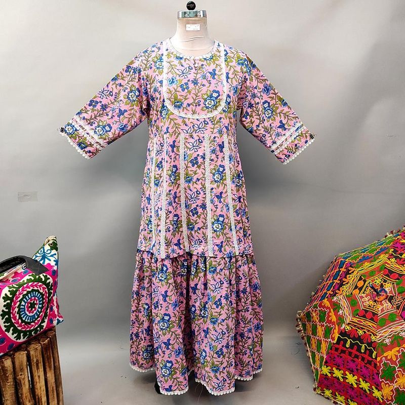 L/XL Habika Printed Cotton Dress 57&quot; Long Jalabiya