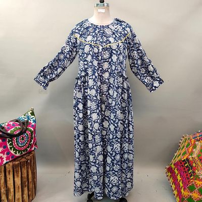 L/XL Umama Printed Cotton Dress 56&quot; Long Jalabiya