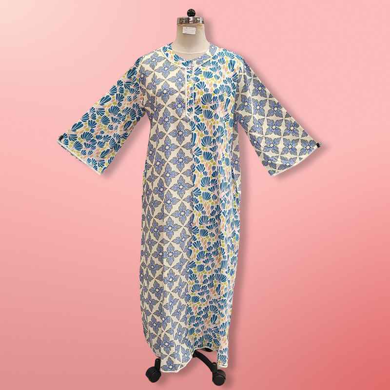 2XL/3XL Noorain Printed Cotton Dress 57&quot; Long Jalabiya