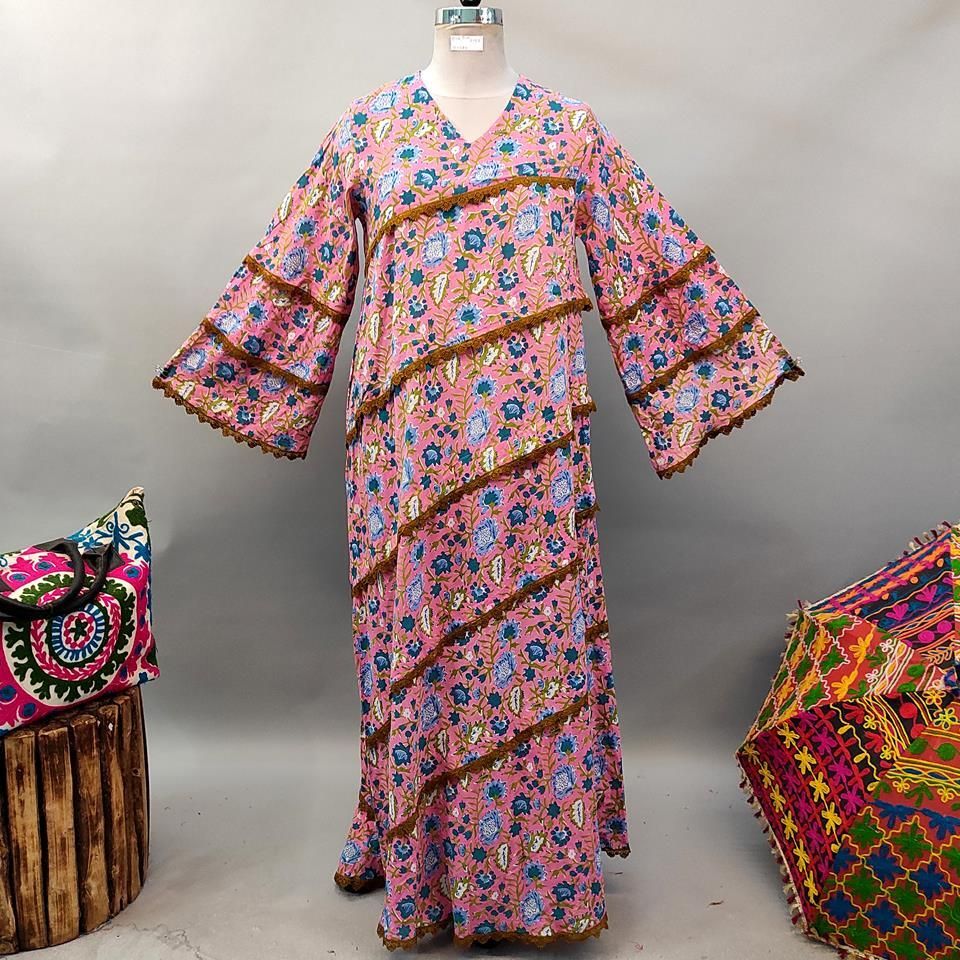 S/M Mazna Printed Cotton Dress 57&quot; Long Jalabiya