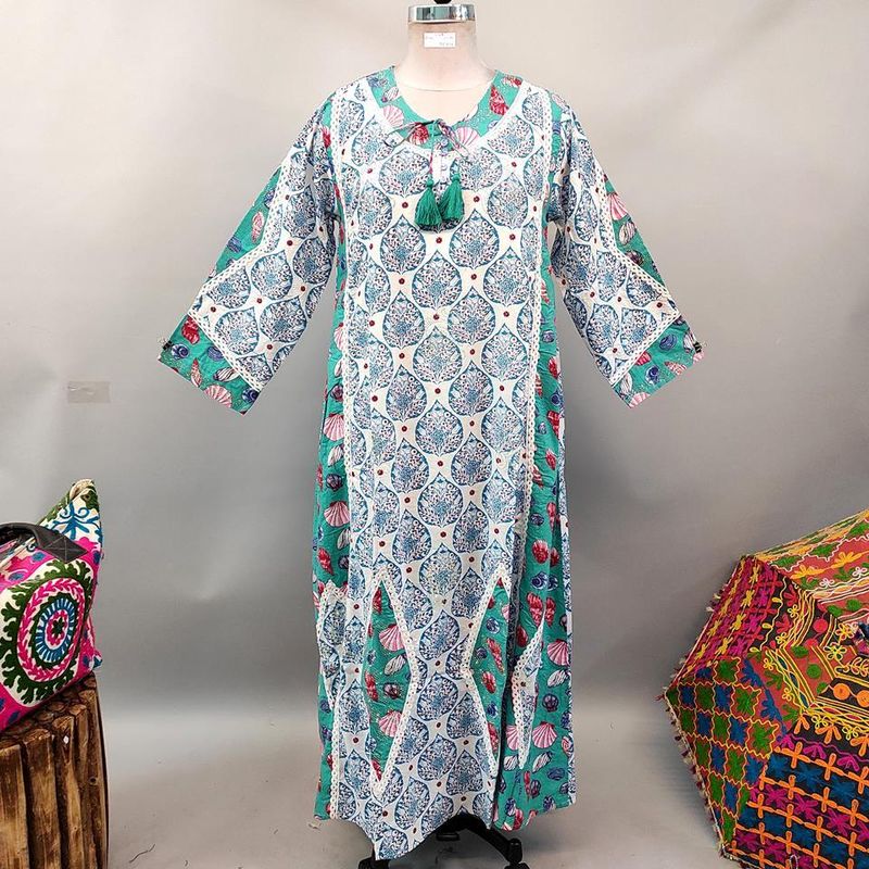 L/XL Atushi Printed Cotton Dress 56&quot; Long Jalabiya