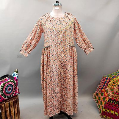 L/XL Umama Printed Cotton Dress 56&quot; Long Jalabiya