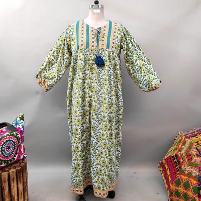 L/XL Sapphire Printed Cotton Dress 57&quot; Long Jalabiya