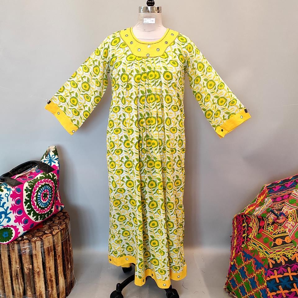 12-13 Year Lara Printed Cotton Girls Dress 50&quot;Long Jalabiya