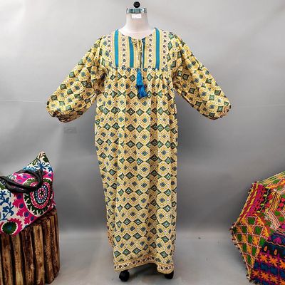 L/XL Sapphire Printed Cotton Dress 56&quot; Long Jalabiya