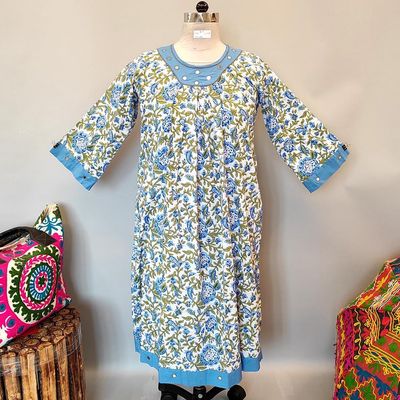 8-9 Year Lara Printed Cotton Girls Dress 42&quot; Long Jalabiya