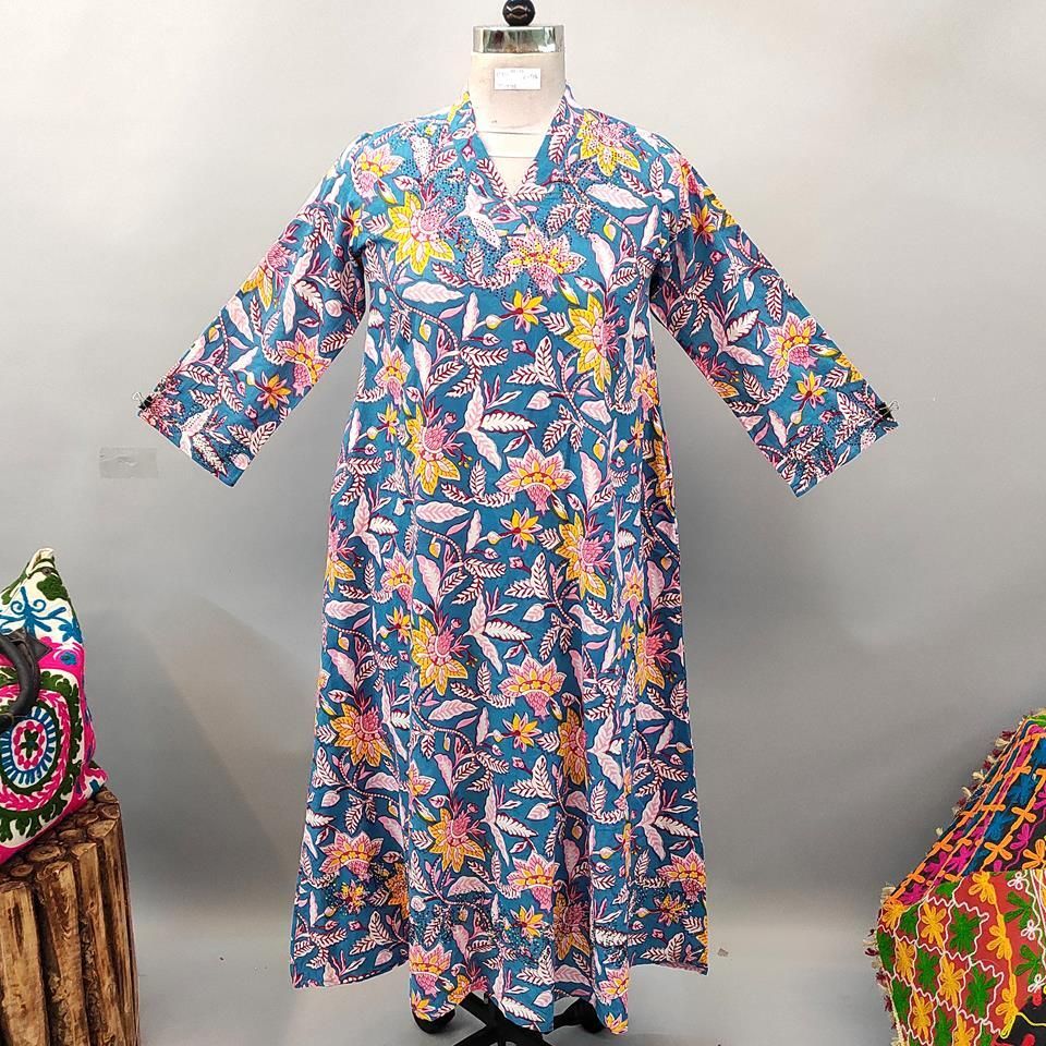10-11 Year Teena Printed Cotton Girls Dress 46&quot; Long Jalabiya