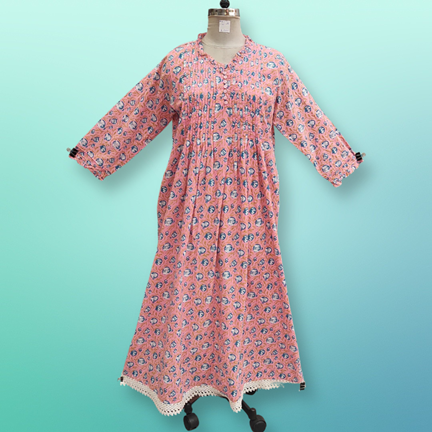 2XL/3XL Sparrow Printed Cotton Dress 56&quot; Long Jalabiya