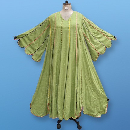 2XL/3XL Meher Crystal Green Plain Solid Cotton Dress 57&quot; Long Jalabiya