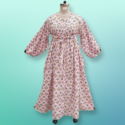 2XL/3XL Abda Printed Cotton Dress 57&quot; Long Jalabiya