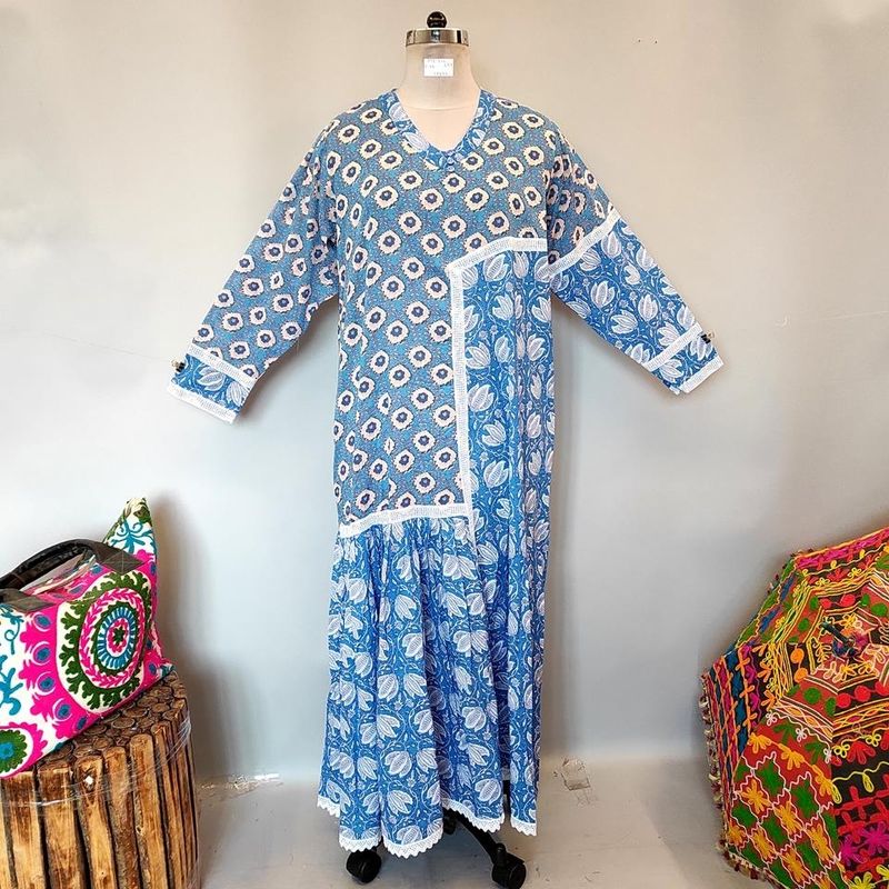 2XL/3XL Yuna Printed Cotton Dress 57&quot; Long Jalabiya