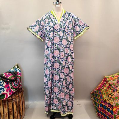 2XL/3XL Jasiba Printed Cotton Dress 57&quot; Short Sleeves Jalabiya