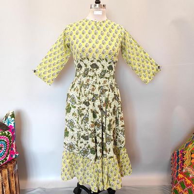 10-11 Year Printed Cotton Girls Dress 46&quot; Long Jalabiya