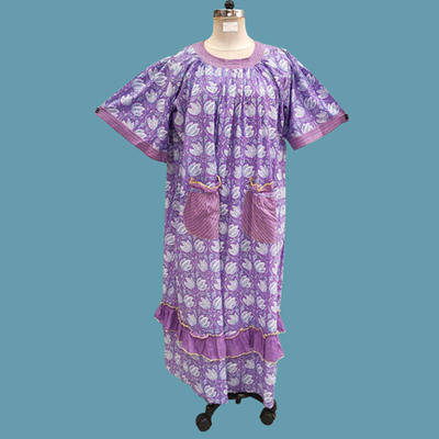 L/XL Nawaar Printed Cotton Dress 56&quot; Short Sleeves Jalabiya