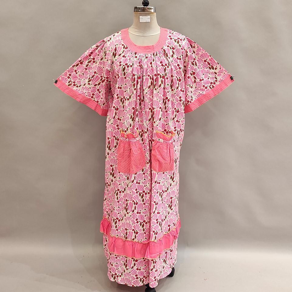 2XL/3XL Nawaar Printed Cotton Dress 56&quot; Short Sleeves Jalabiya