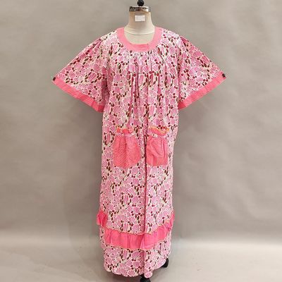 2XL/3XL Nawaar Printed Cotton Dress 56&quot; Short Sleeves Jalabiya