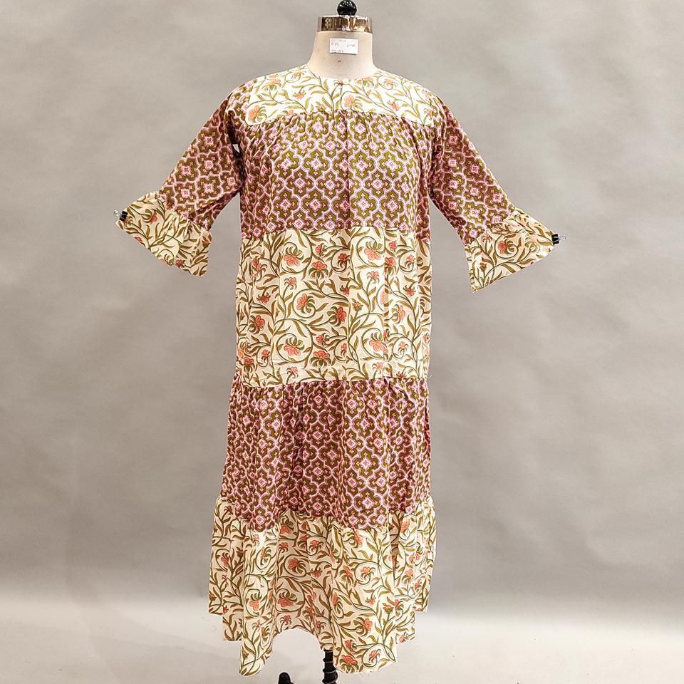 10-11 Year Moon Printed Cotton Girls Dress 46&quot; Long Jalabiya