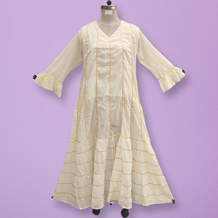 L/XL Anum Crystal White Cotton Dress 57&quot; Long Jalabiya