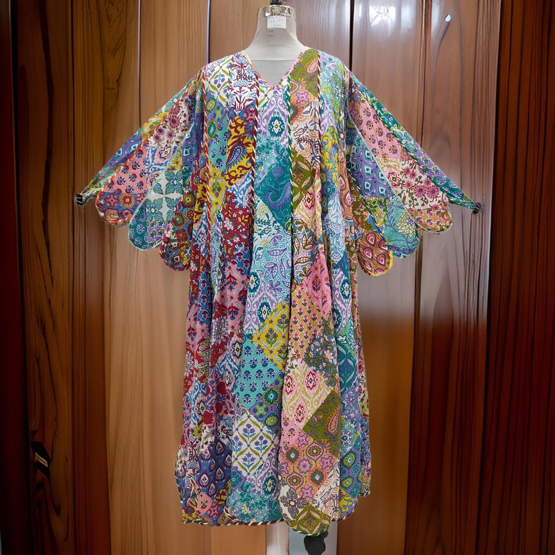 2XL/3XL Patch Meher Multi Printed Cotton Dress 57&quot; Long Jalabiya