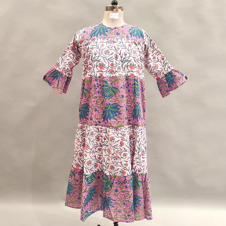 10-11 Year Moon Printed Cotton Girls Dress 46&quot; Long Jalabiya
