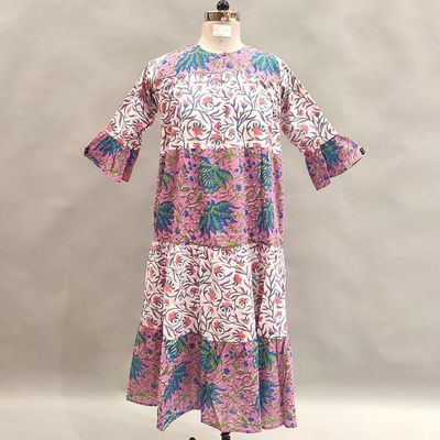 10-11 Year Moon Printed Cotton Girls Dress 46&quot; Long Jalabiya