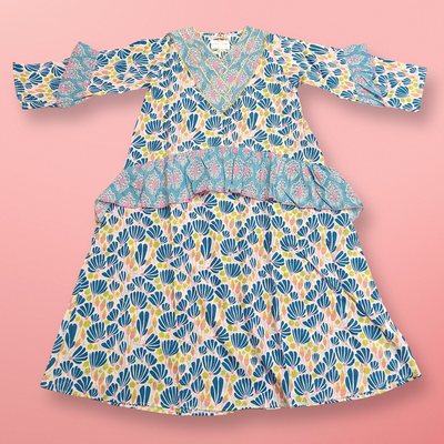 8-9 Year Aiba Printed Cotton Girls Dress 42&quot; Long Jalabiya