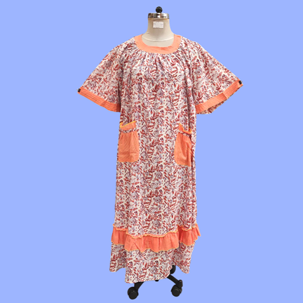 L/XL Nawaar Printed Cotton Dress 56&quot; Short Sleeves Jalabiya