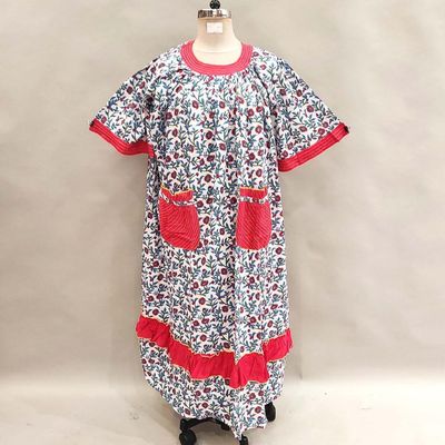 L/XL Nawaar Printed Cotton Dress 56&quot; Short Sleeves Jalabiya