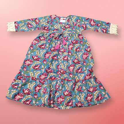 4-5 Year Ari Printed Cotton Girls Dress 34&quot; Long Jalabiya