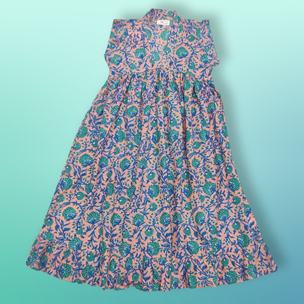 6-7 Year Pink Amani Printed Cotton Girls Dress 38&#39;&#39; Long Jalabiya