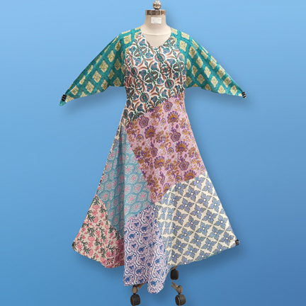 S/M Sakina Multi Printed Cotton Dress 57&quot; Long Jalabiya