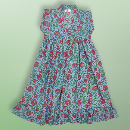 4-5 Year Green Amani Printed Cotton Girls Dress 34&#39;&#39; Long Jalabiya
