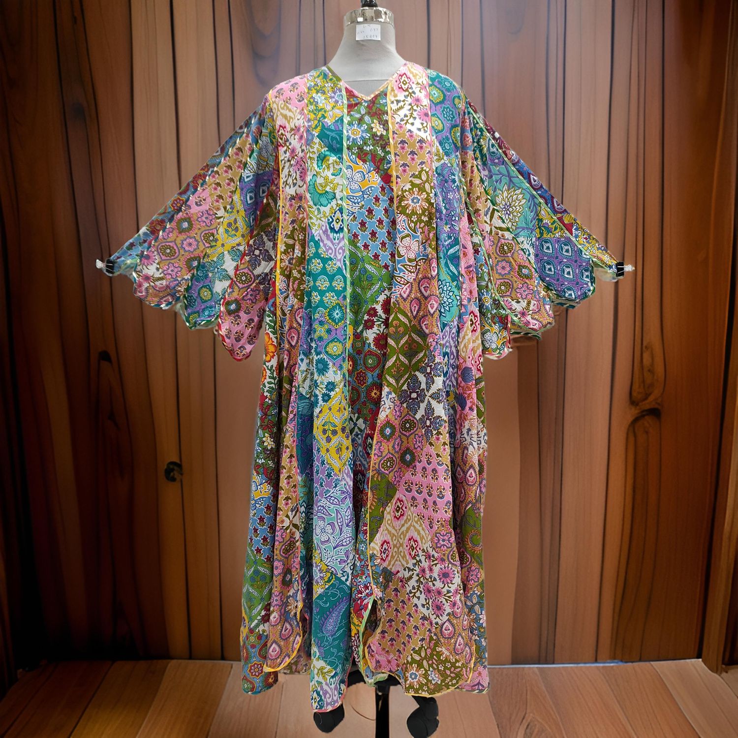 L/XL Patch Meher Multi Printed Cotton Dress 57&quot; Long Jalabiya