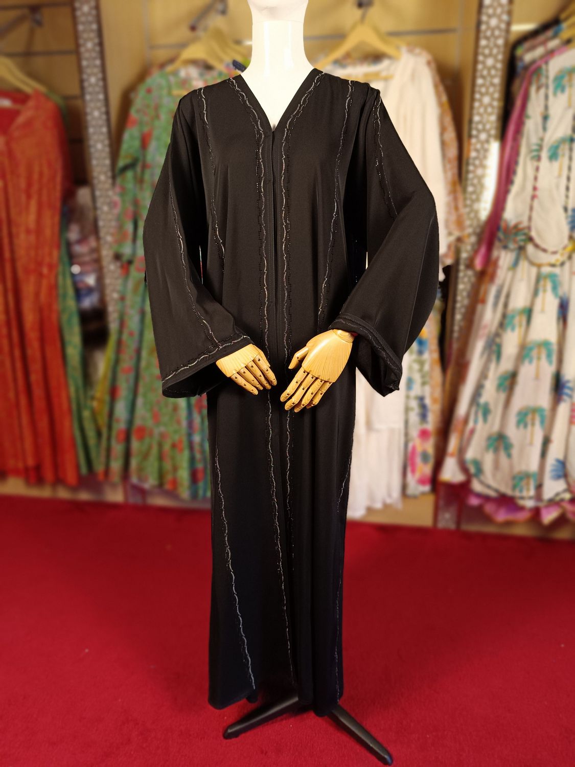 Black Abaya Crystal Embroidery length 56&quot;inch