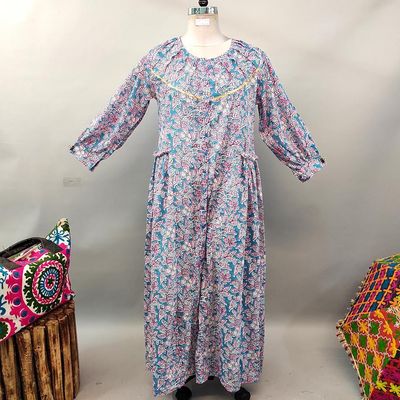 L/XL Umama Printed Cotton Dress 56&quot; Long Jalabiya