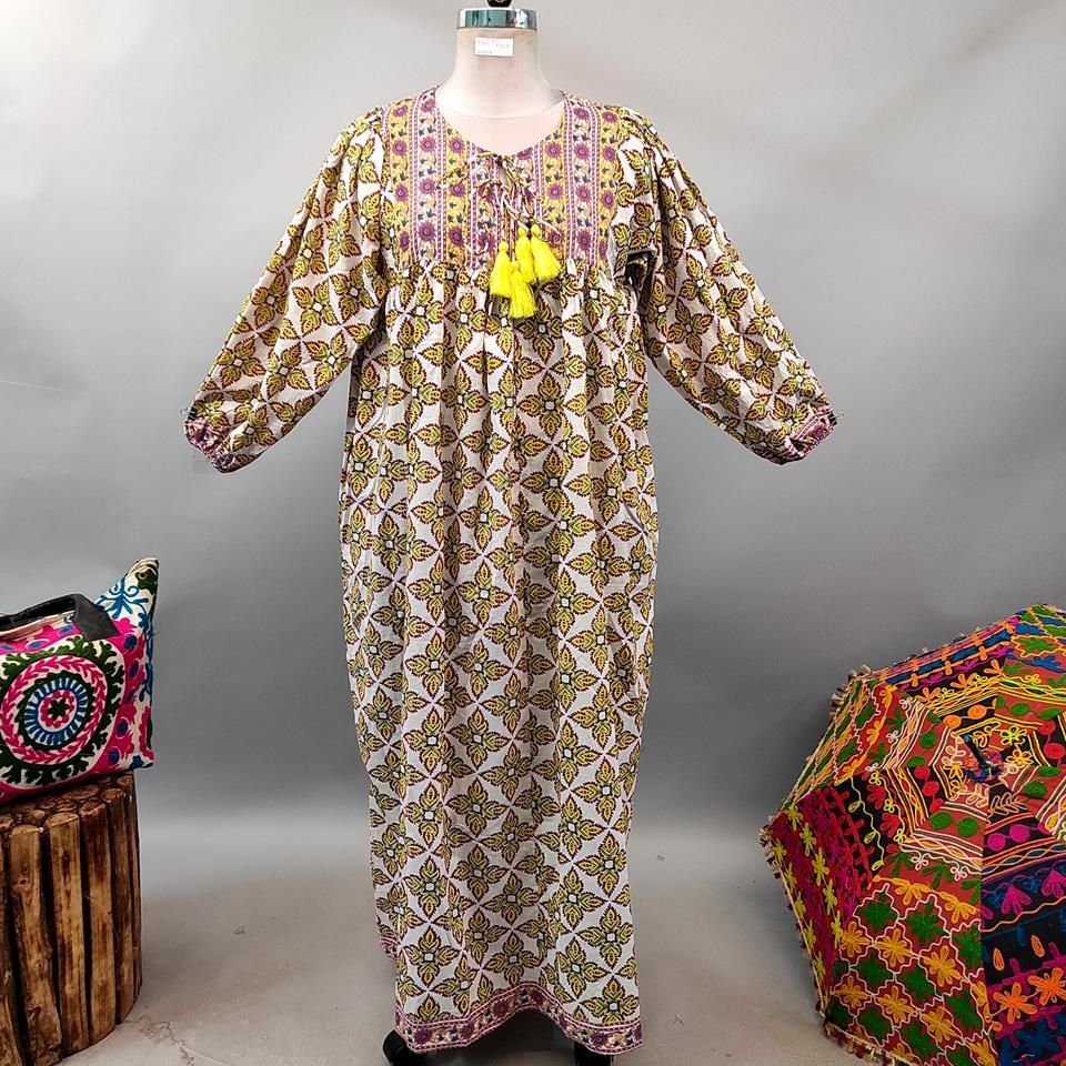 L/XL Sapphire Printed Cotton Dress 57&quot; Long Jalabiya