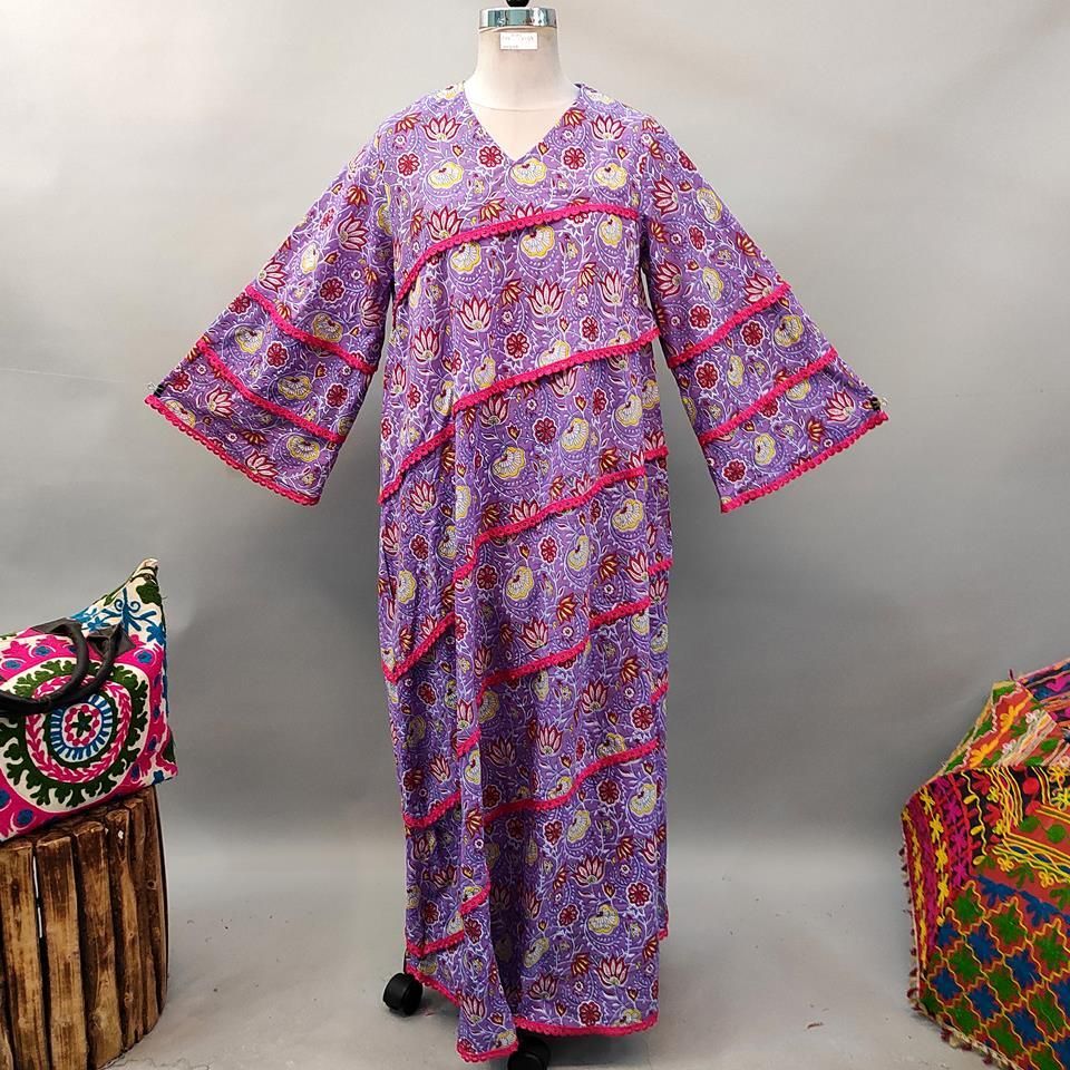 L/XL Mazna Printed Cotton Dress 57&quot; Long Jalabiya