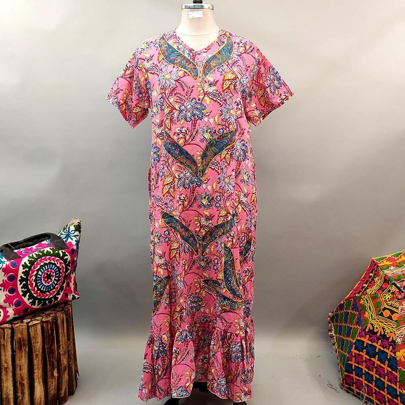 2XL/3XL Junaira Printed Cotton Dress 57&quot; Short Sleeves Jalabiya