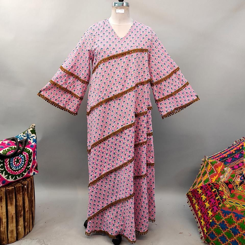 L/XL Mazna Printed Cotton Dress 57&quot; Long Jalabiya
