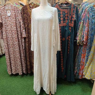 L/XL Cindrella Crystal White Cotton Dress 56&quot; Long Jalabiya