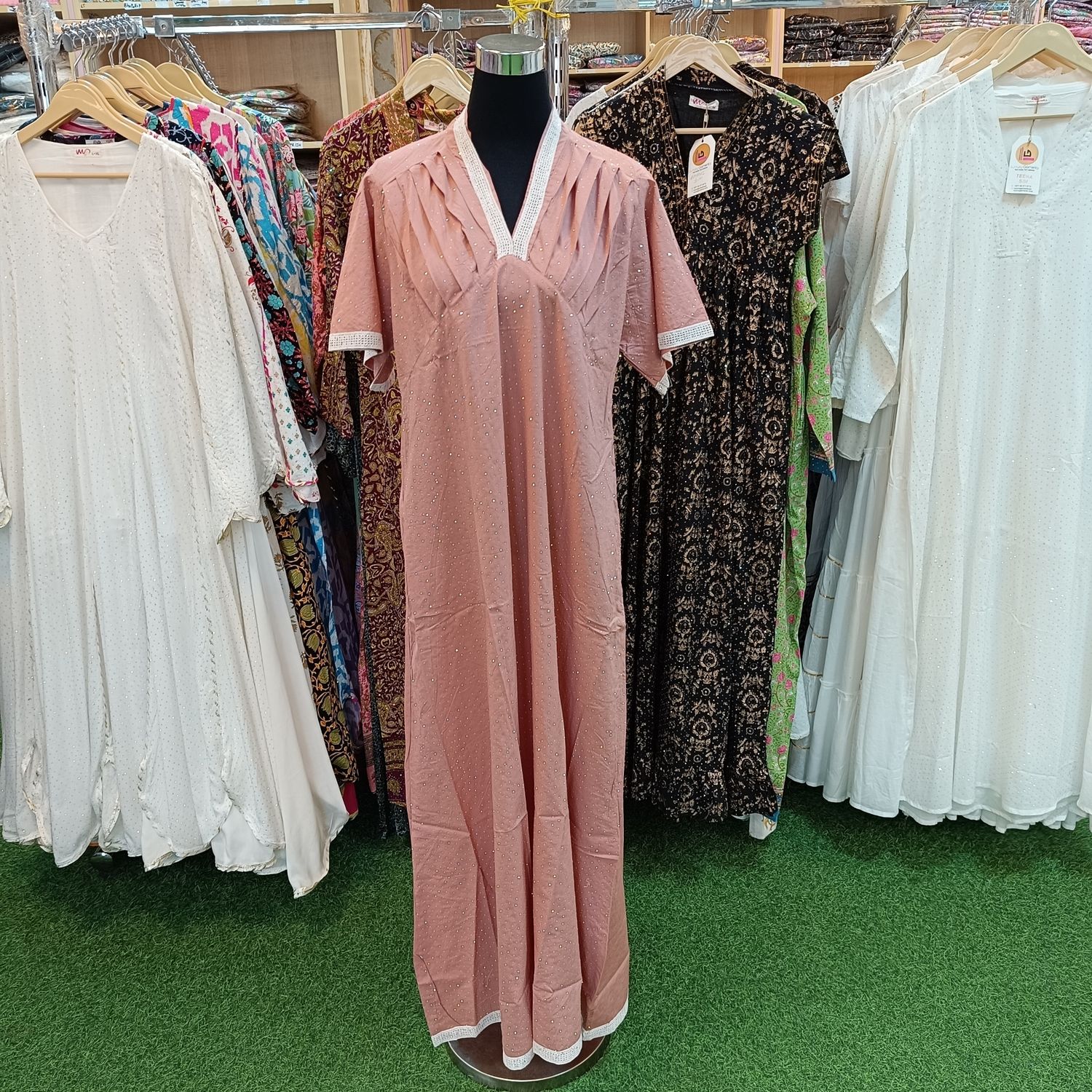 L/XL Jasiba Crystal Bronze Plain Solid Cotton Dress 57&quot; Long Jalabiya