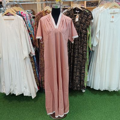 L/XL Jasiba Crystal Bronze Plain Solid Cotton Dress 57&quot; Long Jalabiya
